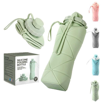 600ml Folding Silicone Water Bottle Sports Water Bottle Outdoor Travel Portable Water Cup Running Riding Camping Hiking Kettle (Grey)